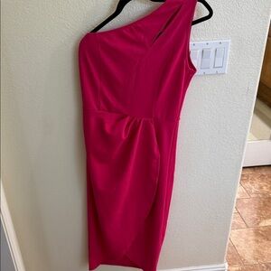 Chic One-Shoulder Fuchsia Dress